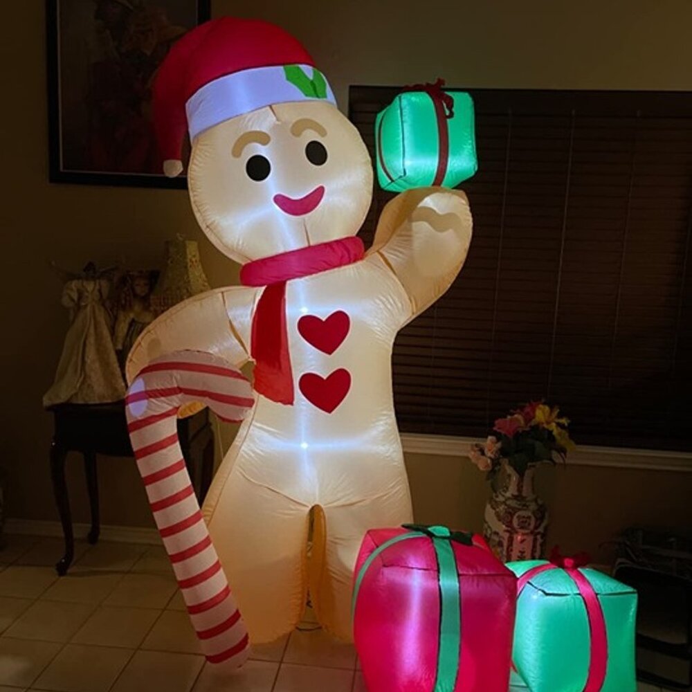 NEW  8FT Inflatable Gingerbread Man with Candy Cane and Three Gift Boxes - Picture 6 of 9